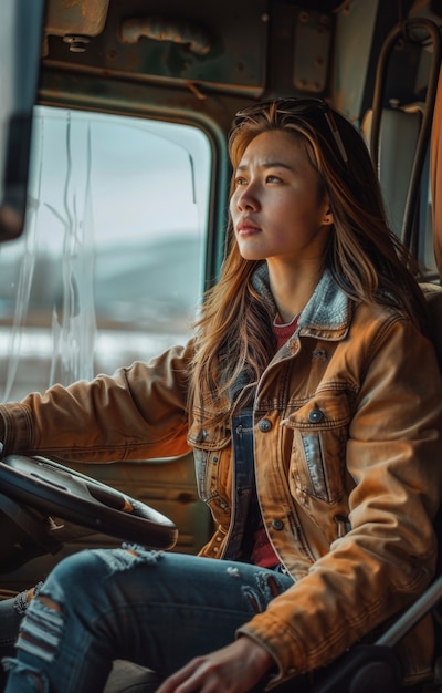 Free Photo woman working as a truck driver