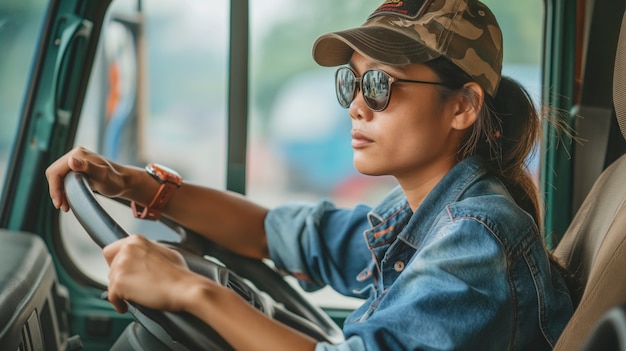 Free Photo woman working as a truck driver