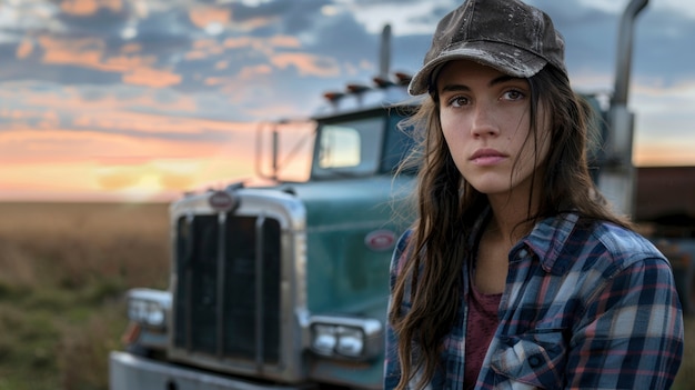 Free Photo woman working as a truck driver