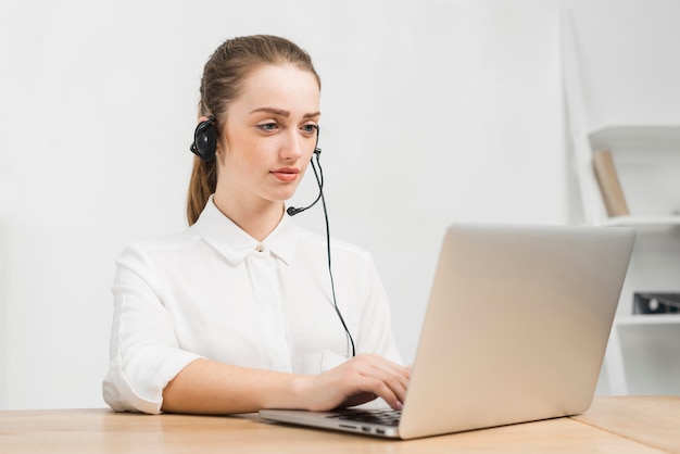 Woman working in call center