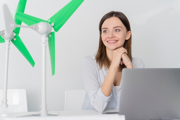 Woman working on an energy power innovation