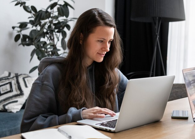 Woman working from home on laptop