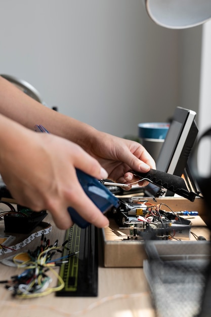 Woman working in her workshop for a creative invention