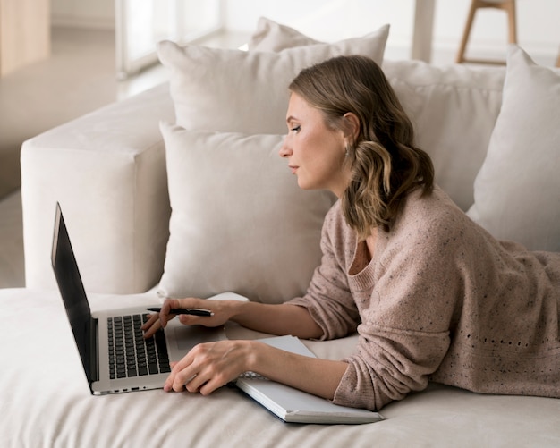 Woman working on laptop