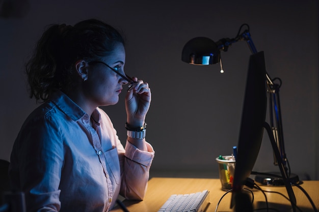 Woman working at night