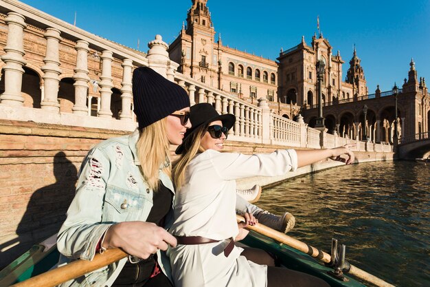 Women on boat looking at distance