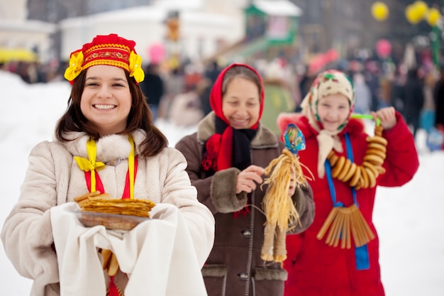 Free Photo women celebrating  maslenitsa festival