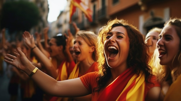 Women celebrating victory at the street