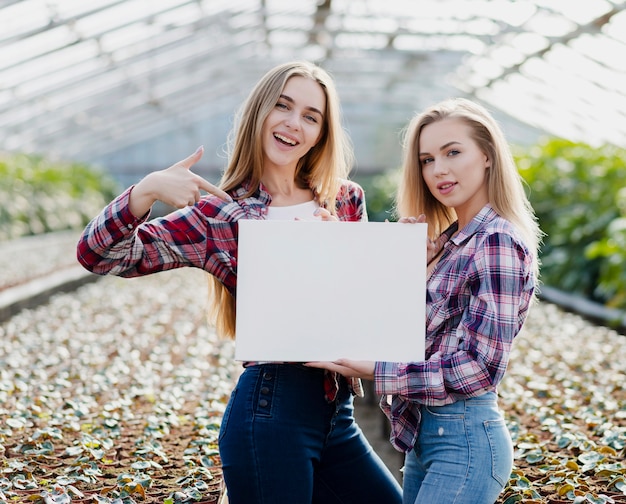 Free photo women pointing at blank sheet