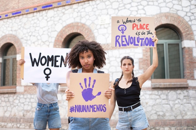 Free photo women protesting together for their rights