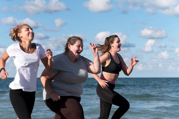 Women running together outdoors