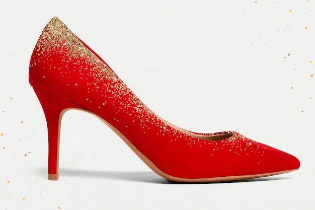 Free photo women’s elegant red high heel shoes with glitter formal fashion