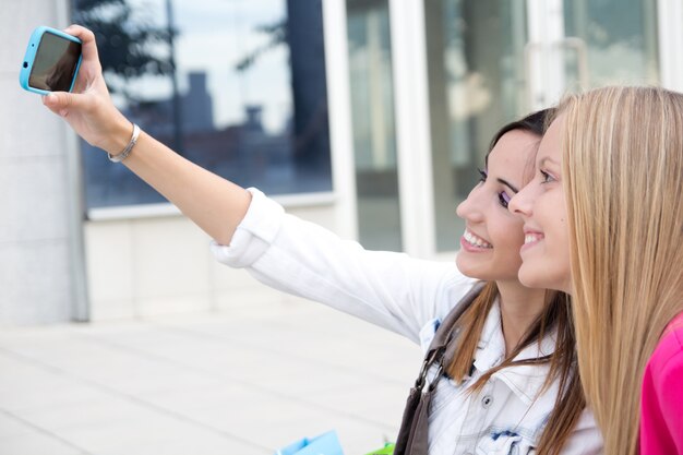 Women taking an auto photo