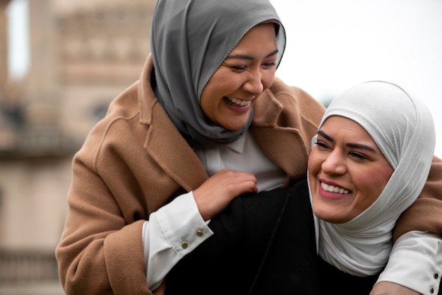 Women wearing hijab an having a good time