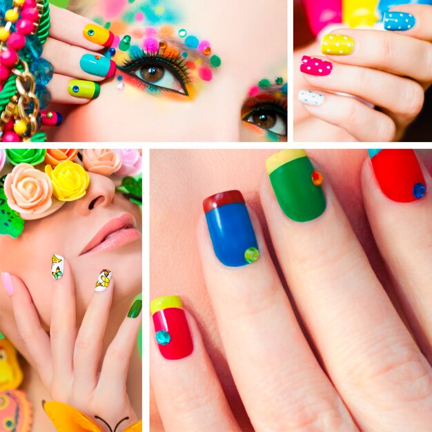 Women with creative nail art  collage