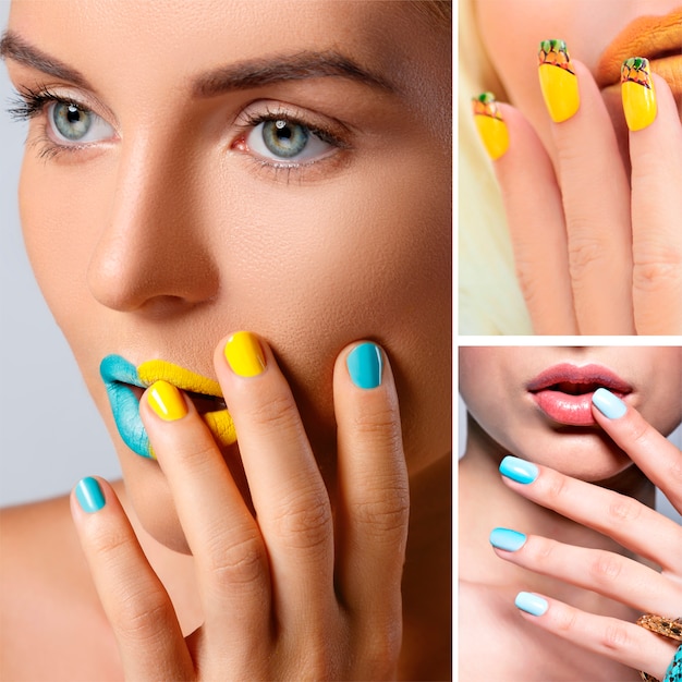 Women with creative nail art collage