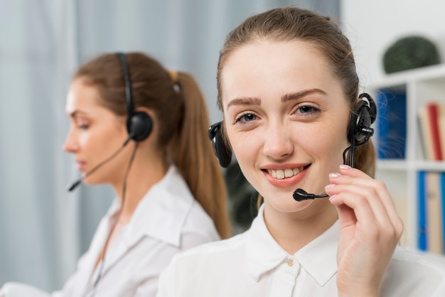 Women working in call center