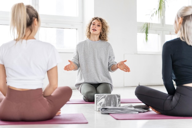 Women in yoga class close up