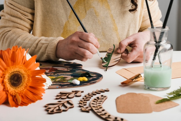 Wooden art pieces painting process