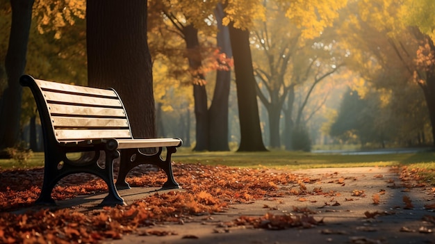 Free photo a wooden bench in an autumn park