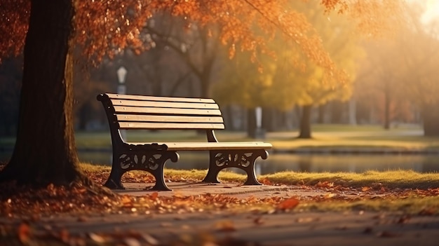 Free photo a wooden bench in an autumn park