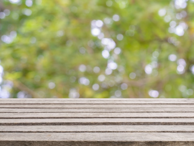 Wooden board empty table in front of blurred background