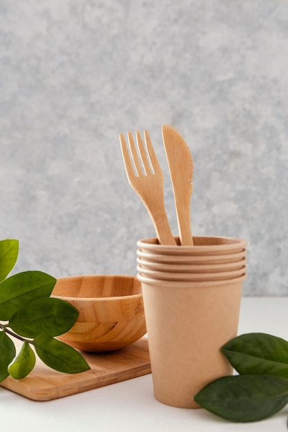 Wooden board with cutlery