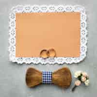 Free photo wooden bow tie copy space wedding beauty concept