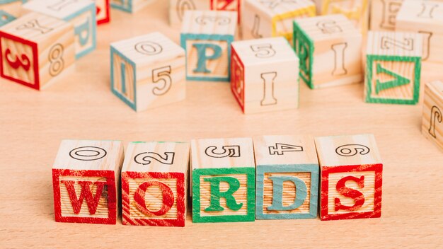 Wooden bright cubes with words title