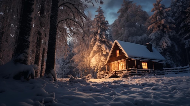 Free photo a wooden cabin in the forest in winter