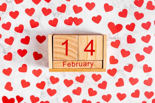 Wooden calendar with 14 february