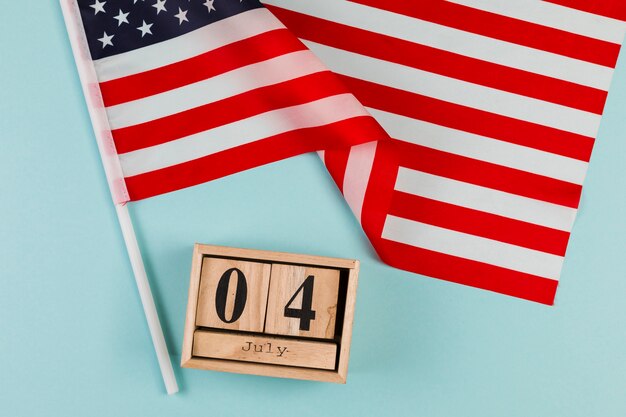 Wooden calendar with American flag