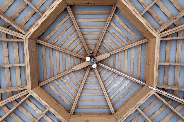 Wooden ceiling structure of a pavilion or gazebo