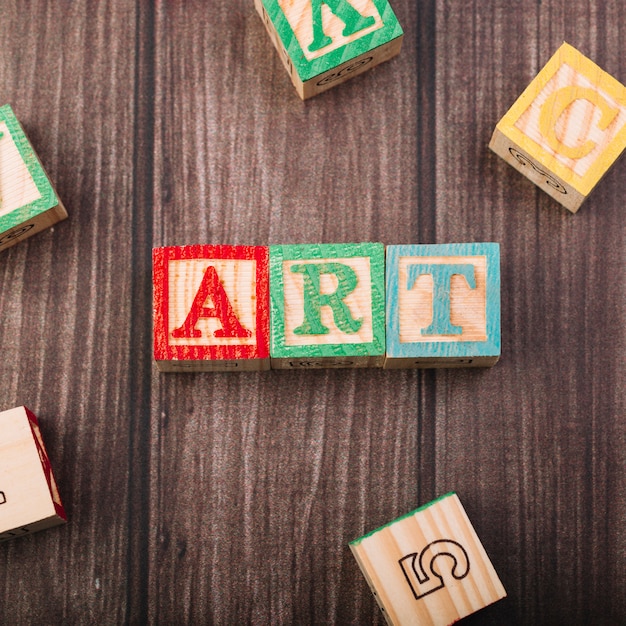 Wooden cubes with art inscription