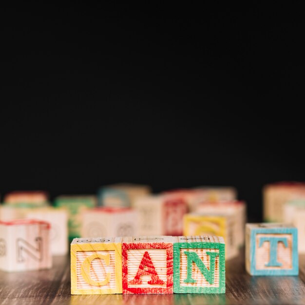 Wooden cubes with can title