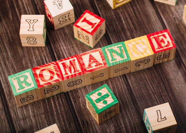 Wooden cubes with romance inscription