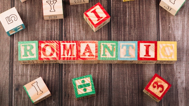 Wooden cubes with romantic title