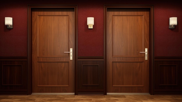 Free photo wooden doors in a hotel room