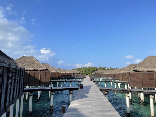 A wooden jetty in a luxury resort baa atoll maldives