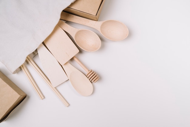 Free Photo wooden kitchen tools with copy space