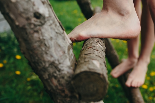 Wooden ladder with feet