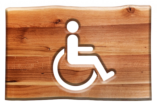 Wooden sign with the wheelchair symbol