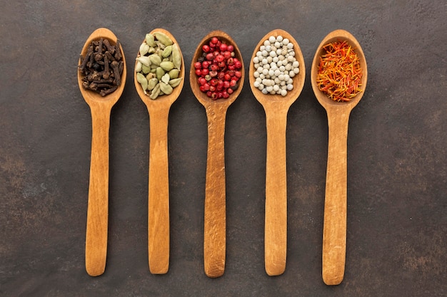 Wooden spoon with spices