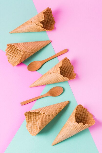 Wooden spoons and ice cream cones