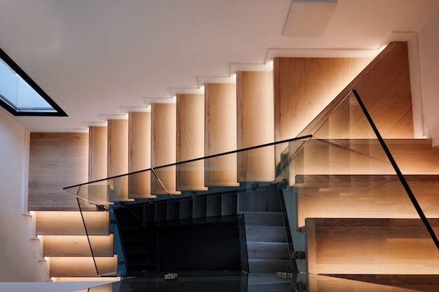 Wooden stairs in a modern house