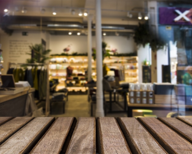 Free Photo wooden surface looking out to supermarket