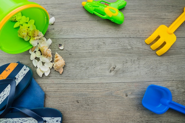 Wooden surface with summer objects