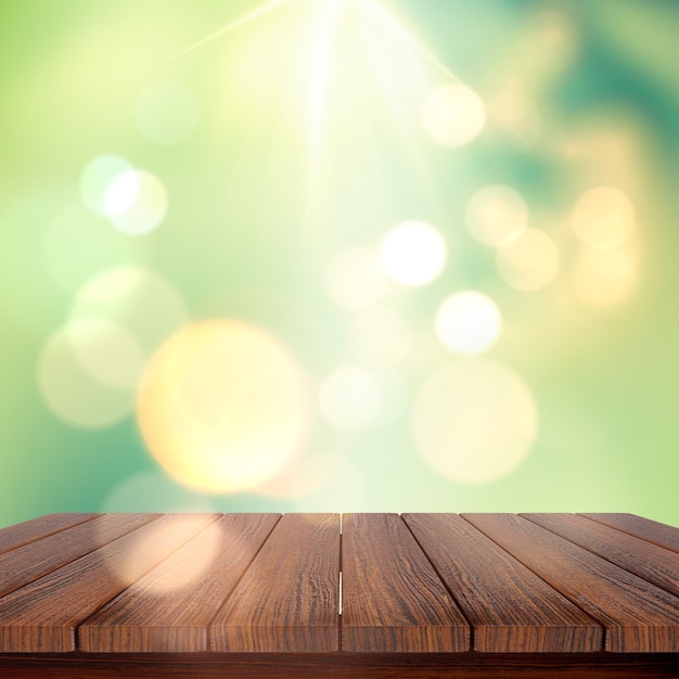 Wooden table against a defocussed background