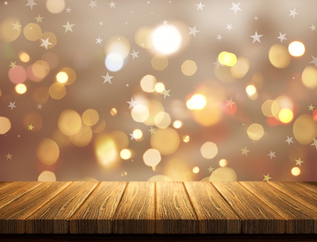 Wooden table in a christmas space