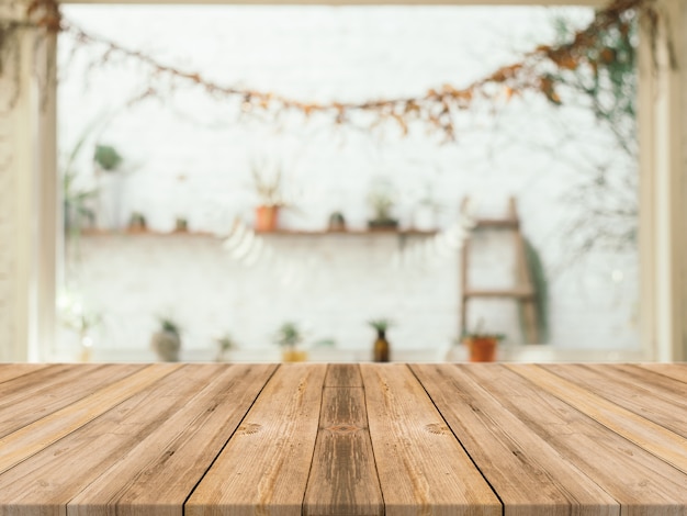 Wooden table with blurred background